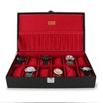 LEDO Men's and Women's Watch Box Holder Organizer Case In 12 Slots of watches In Black color with Cherry Velvet