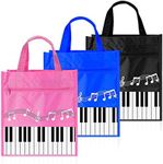 Cunno 3 Pcs Piano Keys Handbag Small Piano Music Bag Reusable Tote Bag Shoulder Shopping Bag Book Bag Tote for Piano Music Teacher Gifts, Blue,black, Large