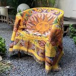 Hopstar Sun Throw Blanket Boho Hippie Tapestry Room Decor Western Blankets and Throws Soft Cozy Couch Cover for Loveseat Sofa Living Room Chair Travel 51"x63" (Yellow/Floral)