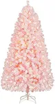 Yaheetech 6ft Pre-lit Artificial Christmas Tree with Incandescent Warm White Lights, Snow Flocked Full Prelighted Xmas Tree with 820 Branch Tips, 250 Incandescent Lights & Foldable Stand, Pink