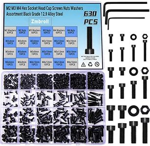 Zmbroll Hex Socket Head Cap Screws Black Bolts Nuts Washers 630Pcs M2 M3 M4 12.9 Grade Alloy Steel Allen Socket Drive Machine Screws Fully Threaded Screws Assortment Kit