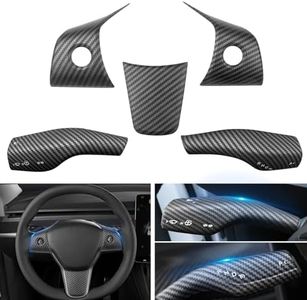 Steering Wheel Trim and Gear Shift Cover Compatible with 2021-2023 Tesla Model 3 2019-2024 Model Y, Carbon Fiber Steering Wheel Panel Trim with Steering Lever Cover (5pcs/Set, ABS Matte Carbon)