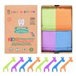 LILY & EDITH Kids Biodegradable Dental Floss Picks 200 Counts, Fluoride Free, Chemical Free, Plant Based Compostable, Fun Animal Flossing Sticks, Ultra Sturdy Thread, Zero Waste Package (Unflavored)