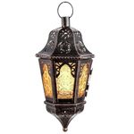 DECORKEY Candle Lantern Decorative Indoor & Outdoor, Vintage Decorative Hanging Lanterns for Home Front Porch Patio Decor, Metal Christmas Farmhouse Candle Holder Decorations (Amber)