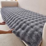 HOKIPO 'FurHug' Premium Faux Rabbit Fur Sofa Cover Mat for L Shape and 1/2/3 Seater Sofa. Size 90(D) x 150(L) cm, Cool Grey