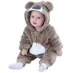 maxToonrain Baby Grey Bear Costume Romper Toddler Boys & Girls Role-Playing Outfit with Zipper Hooded Flannel Bear Onesie Pajamas (6-11 Months)