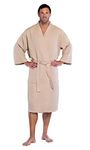 Turquaz Lightweight Long Waffle Kimono Spa Robe for Men, Taupe, Small-Medium