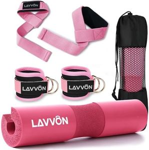 Squat Pad Set - Foam Barbell Pad for Squats Cushion, Lunges & Bar Padding for Hip Thrusts - Standard Weight Bar Pad - With Ankle Straps, Wrist Straps for Weightlifting (Pink)