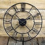 60cm Large Roman Numerals Garden Wall Clock - For Living Room, Office, Bedroom, Kitchen | Indoor & Outdoor | Decor Vintage Decorative Giant Open Face Metal | Silent, Non Ticking Clocks