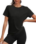 OFEEFAN Short Sleeve Workout Tops for Women Breathable Outdoor Hiking Gym Clothes for Woman Black M