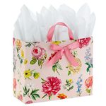 Hallmark 10" Large Horizontal Gift Bag with Tissue Paper (Vintage Floral with Pink Bow) for Easter, Mother's Day, Bridal Showers, Graduations, New Moms