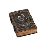 cuero Book of Spells Leather Journal Deckle Edge Paper Grimoire Printed Journal The Lovers Tarot Notebook Spiral Gothic Notebook Skull lover Antique Vintage Leather Journals for Men and Women