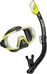 Tusa Visio Tri Ex Snorkelling kit, diving mask dry snorkel set adults, black/yellow