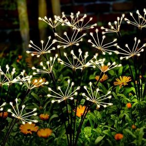 Kwaiffeo Solar Garden Lights 2 Pack 120 LED with2 Modes Twinkling&Steady-On Fireworks for Outside Yard Pathway Decor Outdoor Waterproof, Christmas Gardening Gifts for Women (Warm White)