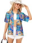 LA LEELA Women's Beach Blouse Tops Hawaiian Shirts XL Han, Dolphin Turtle