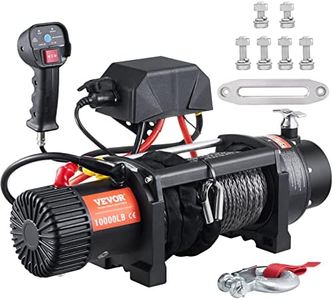 VEVOR Electric Winch, 4536 kg Load Capacity Nylon Rope Winch, IP67 8.9 mm x 25.9 m ATV Winch with Wireless Handheld Remote & Hawse Fairlead for Towing Jeep Off-Road SUV Truck Car Trailer Boat