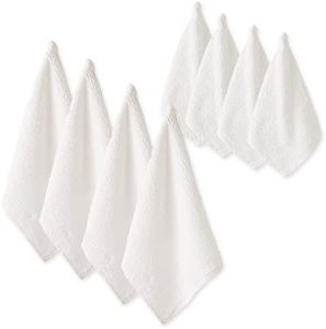 DII Kitchen Bar Mop Dishtowels, 16 x 19 & Dishcloths 12 x 12 Set of 8 - White