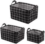 Glarks 3 Pack Rectangle Storage Basket with Handles, 3 Size Storage Bin for Children Toys, Books, Clothes, Shelves, Cabinets, Playroom (Black)