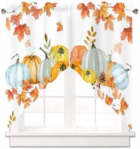 AYTTBIS Fall Thanksgiving Maple Leaves Swag Curtain Valance for Windows,Autumn Pumpkin Window Treatments Short Swag Topper for Kitchen Windows Bathroom Bedroom,36 x 63 Inch, 1 Pair