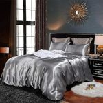 Hotel Quality Silver Duvet Cover Set Single Size Silk Like Satin Bedding Sets Summer Reversible Quilt/Comforter Cover Honeymoon Sexy Luxury Soft Microfiber Bedding Collection