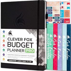 Clever Fox Budget Planner Pro - Financial Organizer + Cash Envelope Budget System. Monthly Finance Journal, Expense Tracker & Personal Account Book. Undated - Start Anytime. (7''x10'') – Black