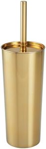 mDesign Stainless Steel Toilet Bowl Brush and Holder Set, Modern Metal Compact Storage Organizer Cleaner Scrubber for Toilet - Heavy Duty Cleaning Plunger for Bathroom, Mirri Collection, Soft Brass