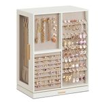 SONGMICS Jewellery Box 360° Rotating, Jewellery Organiser with 7 Drawers, Jewellery Display Case, Glass Window, Spacious, Vertical Jewellery Storage, Open Design, Great Gift, Cloud White JBC201W01