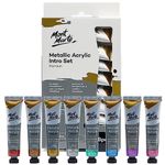 Mont Marte Metallic Acrylic Paint Set 8 Piece x 18 ml Tubes, Lightfast Colors with Smooth Consistency and Opaque Metallic Finish.