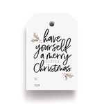 Bliss Collections Merry Little Christmas Tags, Pack of 50, Gold and Black, Holiday ’Tis The Season Events, Parties and Celebrations - Great for Seasonal Favors