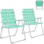 #WEJOY 2 Pack Anti-tip Over Folding Webbed Lawn Chair, Oversized 17-in High Beach Chair for Adults,Aluminum High Seat Camping Chair for Elder Outdoor Garden Park Backyard(Cyan/Grey)