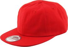 Jockey Flat Bill Cap Classic Hat Blank Cap Flat Visor Adjustable Cotton, (5.1) Red, One Size