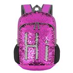 Bekahizar 20L Reversible Sequin Backpack Glittering Bling Mermaid Rucksack Magic Lightweight Foldable Travel Daypack Bag Packable Hiking Camping Cycling Walking (Silver Purple)