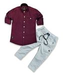 BRUCEWANE Kids Shirt And Trouser Combo Set (2 Years - 3 Years, Wine Shirt And Off White Pant)