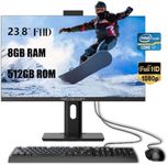 Desktop Computer All-in-one PC 23.8" HD IPS Display All-in-one Computer 8GB RAM 512GB ROM SSD,Pop-up Webcam Liftable 90° Rotating Screen Keyboard Mouse Dual-Band WiFi & Bluetooth