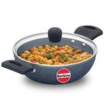 Hawkins Ceramic Nonstick 1.75 Litre Deep Kadhai, Induction Deep Fry Pan with Glass Lid, Granite Kadai (ICK175G)