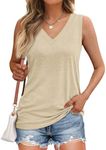 AUTOMET Tank Top Women 2025 Casual Soft Loose Spring Summer V Neck Sleeveless Tee Shirts Basic Trendy Outfits Clothes Cream XXL