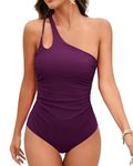 Cromi One Piece Bathing Suit for Women Tummy Control Swimsuit One Shoulder Swimwear Purple M