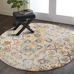 Lahome Floral Medallion Collection Round Area Rug - 4' Diameter Non-Slip Distressed Vintage Area Rug Accent Throw Rugs Floor Carpet for Door Mat Entryway Living Room Bedrooms (4 ft, Multicolor)