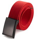 Cut To Fit Canvas Web Belt Size Up to 52-inch with Flip-Top Solid Black Military Buckle (Red)(Size: Cut to One size)