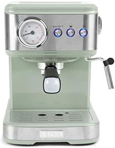 Haden Espresso Coffee Machine - Multifunction - Steel Accents - Espresso Pump Coffee Maker with Milk Frother - 15 Bars of Pressure - 1.5L Detachable Water Tank - Sage