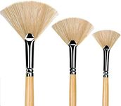 Paint Brush Set 3 pcs Artist Fan Brush Wooden Long Handle Painting Brush for Oil Paint Acrylic Paint Watercolor Paint