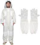 XGGYA Bee Three Layer Beekeeping Ventilated Suit,Ultra Ventilated Breathable Cotton,Full Beekeeping Suit Equipped with Sheepskin Gloves,Comfortable with Maximum Protection,Beekeepers's Choice(L)