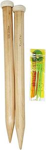 KnitPal 14-inch (35cm) Wooden Knitting Needles Size 50 - Real Oak Wood Large Knitting Needles for Chunky Yarn - Straight Knitting Needles Single Pointed with eBook - 1 Pair US Size 50 (25mm)