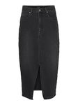 VERO MODA Women's Midi Denim Skirt with Split 5-Pocket Long Skirt, Colours:Black, Size:L