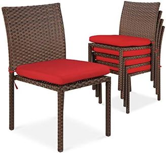 Best Choice Products Set of 4 Stackable Outdoor Patio Wicker Chairs w/Cushions, UV-Resistant Finish, and Steel Frame - Brown/Red