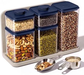 SMIRLY 8-Pcs Airtight Food Storage Containers Set with Countertop Organizer,One-Press Air Tight Pantry Storage Containers, BPA-Free ABS,Stainless Steel Spoon & Scoop for Cereal, Flour, Sugar-Blue