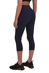 TCA Womens High Waisted 7/8 Length Capri Tight Gym Workout Fitness Running Leggings with Pocket - Navy Eclipse, M