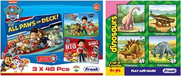 Frank Paw Patrol Puzzles - 48 Pieces 3 in 1 & Frank Animal Puzzles for Kids - Dinosaurs - Set of 4