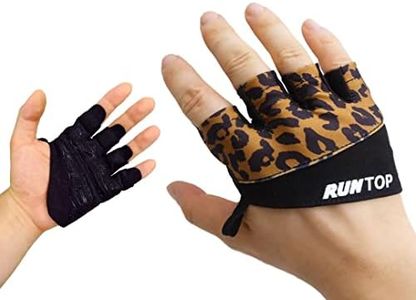 RUNTOP Women Workout Grip Gloves Cross Training Pads Exercise Home Fitness Weightlifting Powerlifting Gym Rowing Yoga Pole Hand Palm Protect Prevent Rips Blister Callus(Leopard, M)