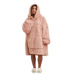 Sienna Fluffy Long Fibre Fleece Sherpa Lined Super Soft Hoodie Blanket Womens Oversized Jumper Throw, Blush Pink - Adults